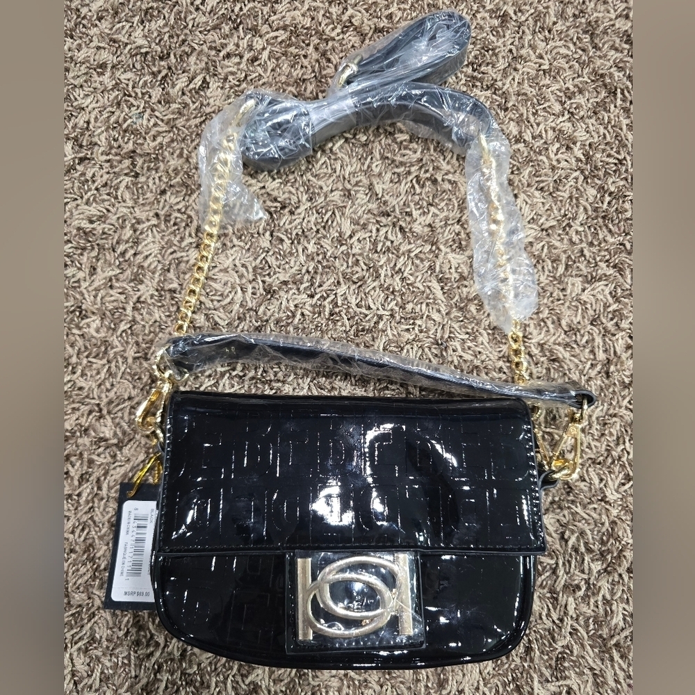 bebe Alexandra Patent Small Shoulder Bag Black NWT - Picture 2 of 6